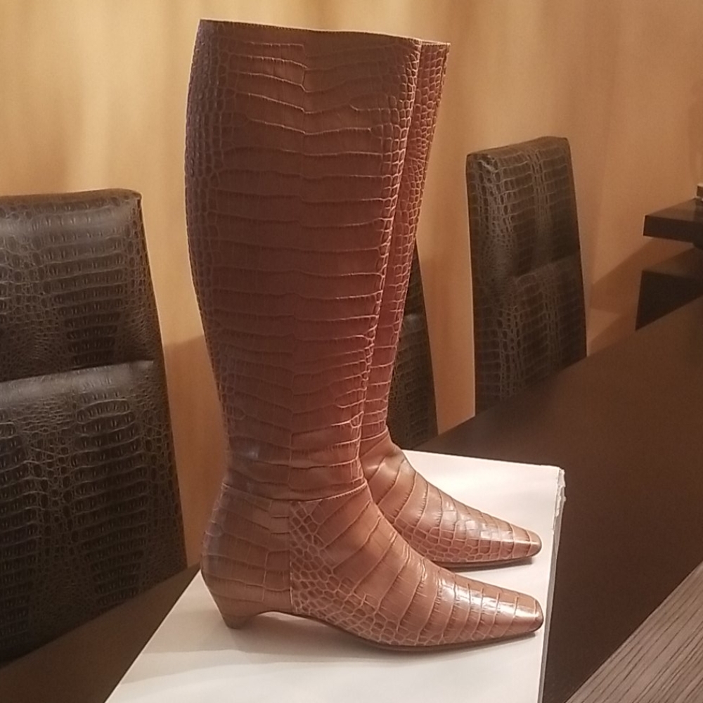 Dior light brown crocodile design leather boots